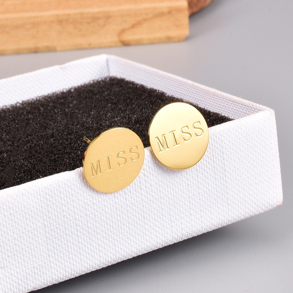 Wholesale 18k Gold Round Missing Letter Earrings Fashion 18k Gold Plated Stud Earrings display picture 4