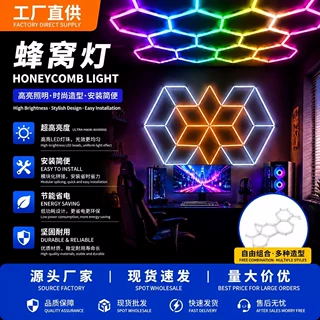 LED蜂窝灯六边形拼接汽车美容工位洗车房氛围灯防水高亮跨境专供
