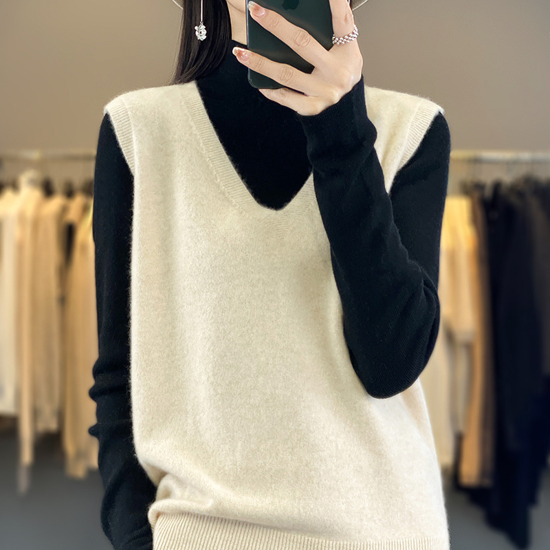 Spring and Autumn New First-Line Garment V-neck Vest Women's Sweater Loose Slim Sleeveless Base Cross-border