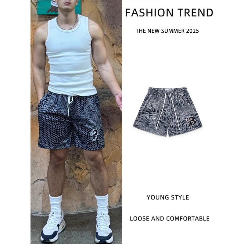 Summer Python Pattern Basketball Shorts American Training Quarter Sports Pants Men's Loose Mesh Quick-Drying Running Pants