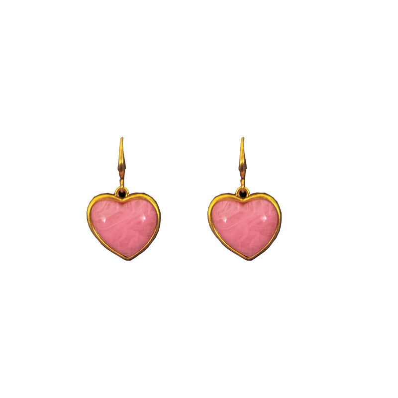 Small Pink Retro Vintage Sweet Cool Ear Hook Pink Cloud Pattern Heart 3D Bronze Earrings