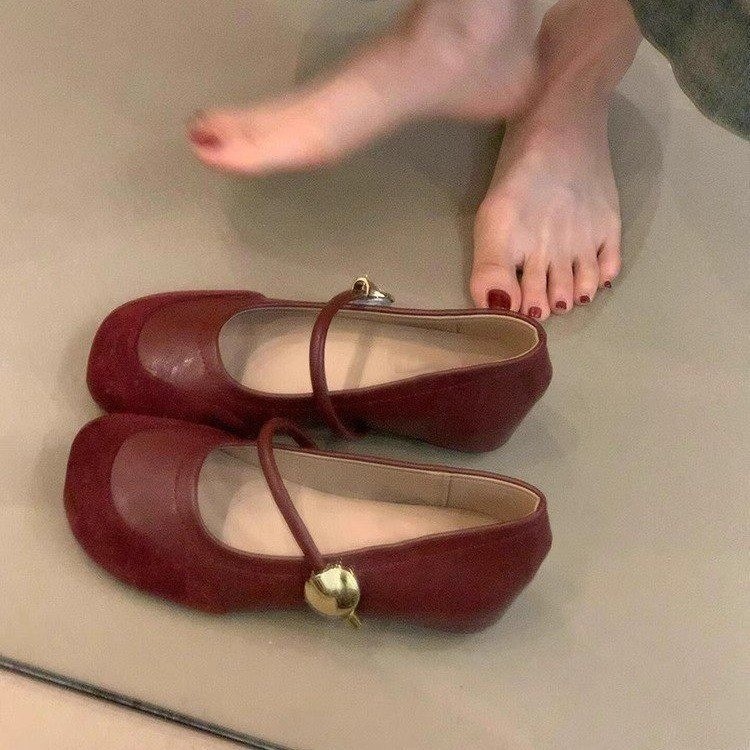 Red Round-Toe Height-Increasing Granny Shoes for Women, 2026 New Spring/Summer Versatile Mary Jane Shoes, Evening Style Shallow Mouth Single Shoes