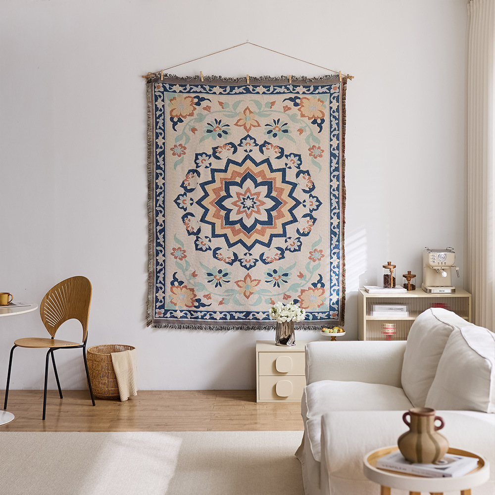 Vintage väggbonad nordic boho blommig textil väggdekoration_voghion.com