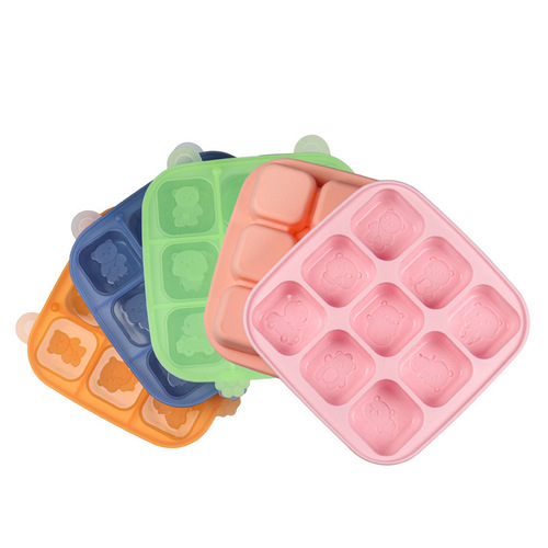 Baby food supplement mold can be steamed food grade 9 bears silicone food supplement grinding tool silicone ice tray