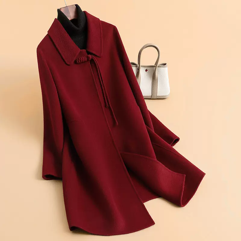 2025秋季新款羊毛呢大衣双面大衣大码女装妈妈装毛呢外套大衣批发