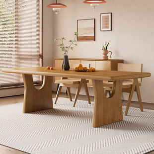 Nordic Solid Wood Dining Table for Home Simple Small Apartment Log Dining Table Rectangular Workbench Office Desk Negotiation Desk