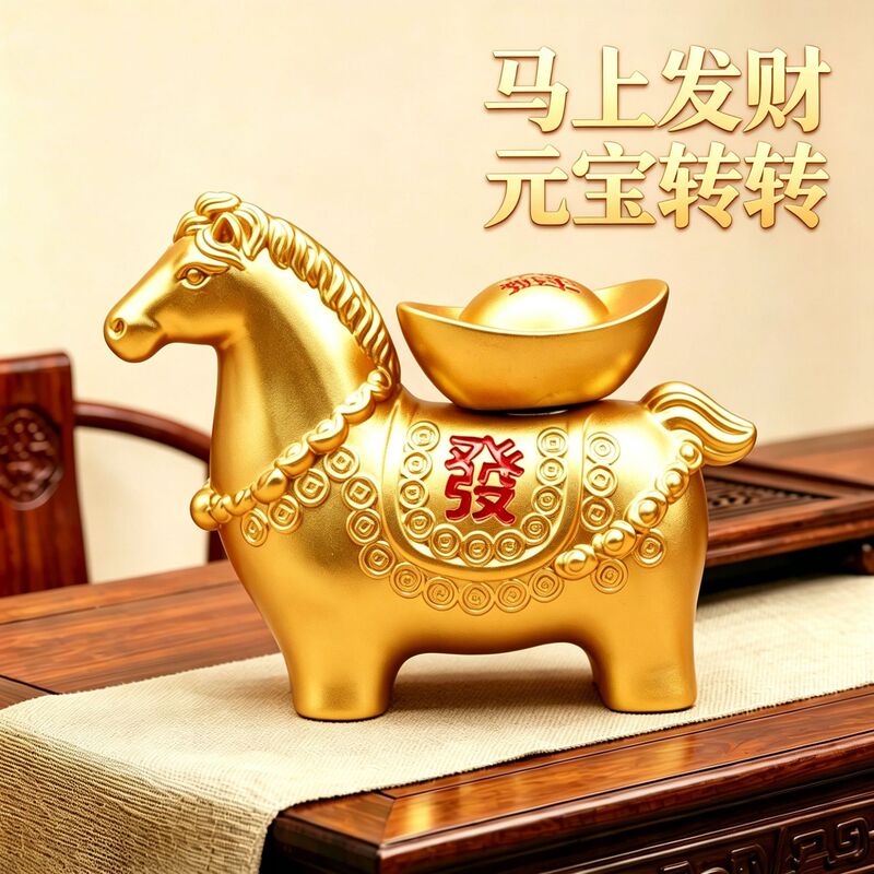 Horse Ornament for Immediate Wealth, Fortune-Turning Ingot, Get Rich Soon, Zodiac Horse Metal Craft, Desktop Wealth-Attracting Ornament
