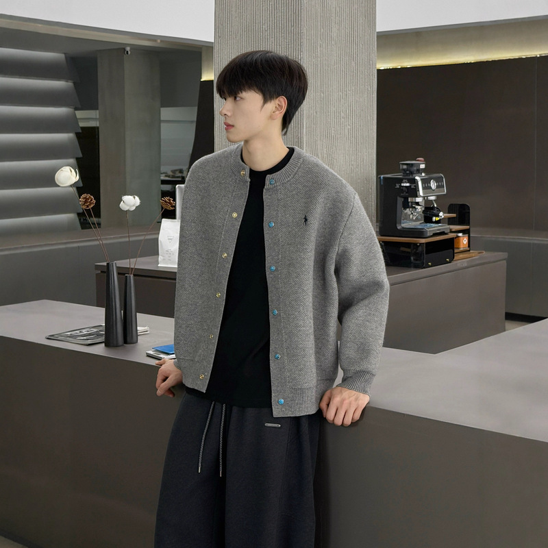 2025 Spring and Autumn Turquoise Sweater Jacket Men's New Casual Knitted Cardigan Jacket Men's Spring Top Trendy Men