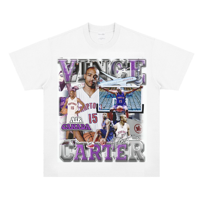 Trendy Brand Original Vince Carter Printed Short-sleeved T-shirt vintage Loose Retro Small Nose Digital Jet Printing