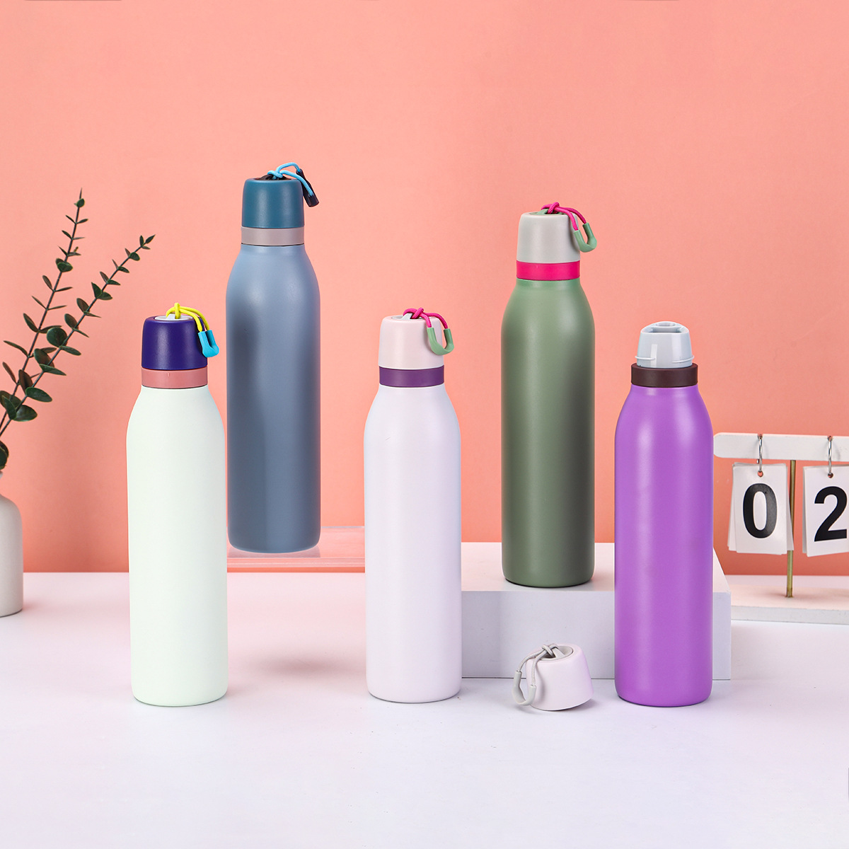 新款304不锈钢真空保温杯马卡龙色系双饮吸管杯便携手提运动水壶