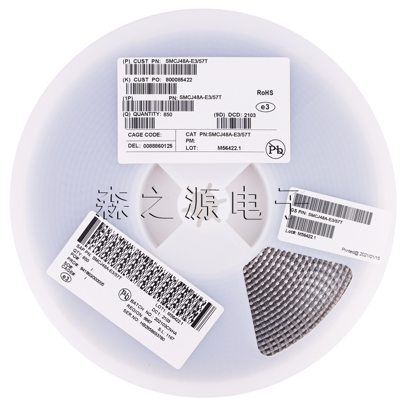 TVS瞬变电压抑制二极管 SMCJ48A/CA 单/双向 48V 贴片 SMC