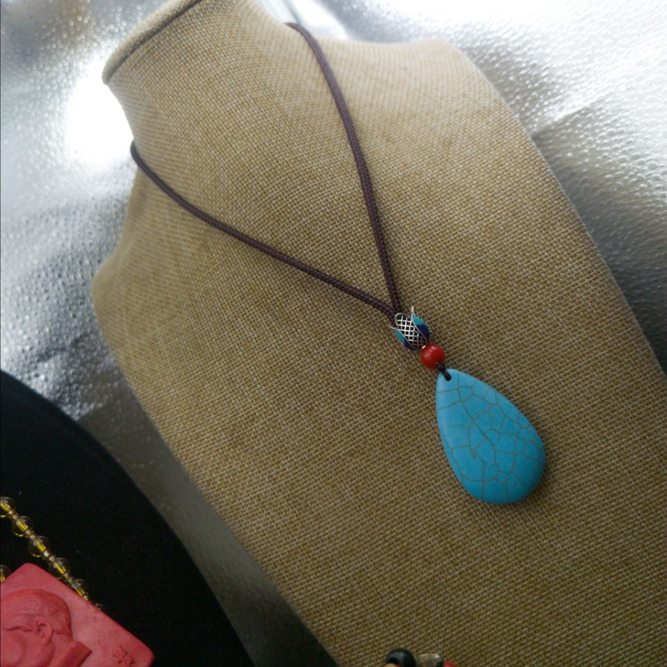 Retro turquoise ethnic pendant for elderly drop-shaped