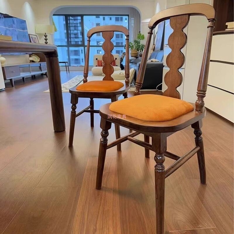 法式复古餐椅家用设计师实木靠背书桌椅美式轻奢餐厅咖啡厅中古椅|undefined