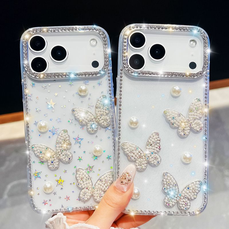 闪粉珍珠蝴蝶适用iPhone17Air苹果16E手机壳15promax奢华闪钻跨境|undefined