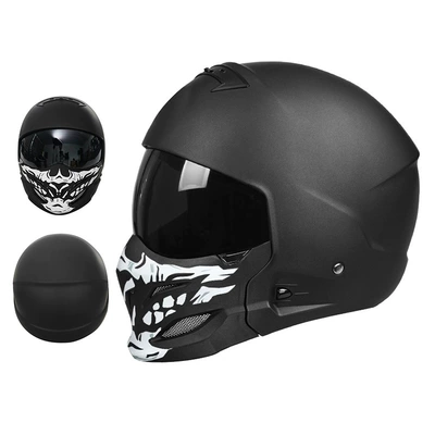 Retro Motorcycle Helmet Full-Face Electric — Motosiklet kaskı (dəbilqə) - 856-asian-black-skull-black-lenses-m55-56