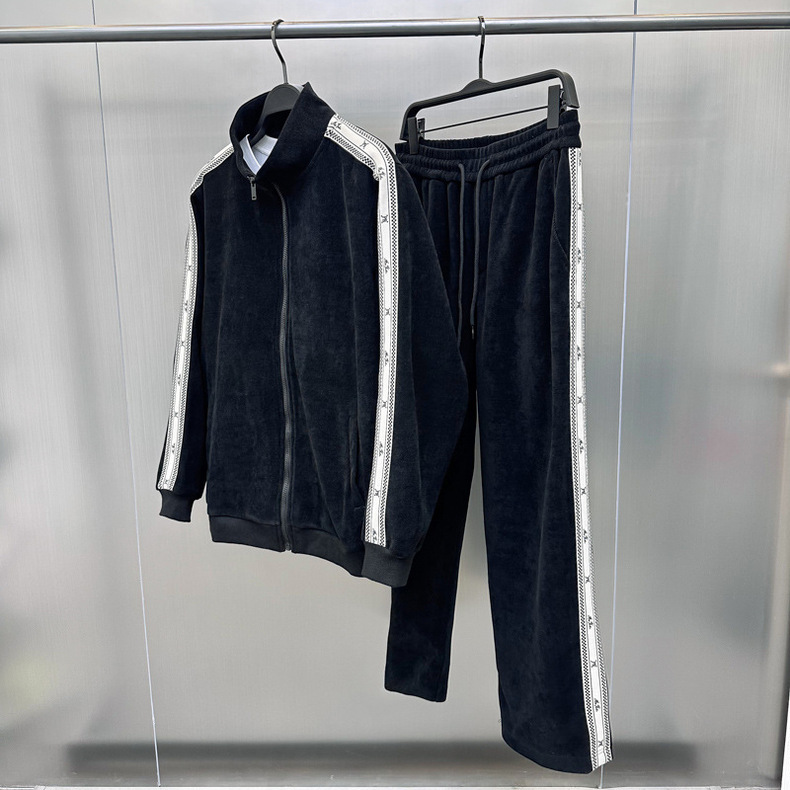 Roupas masculinas Outono e inverno jaqueta masculina jacquard webbing casual veludo cotelê terno gola alta manga comprida casaco solto B1CRE3303_voghion.com