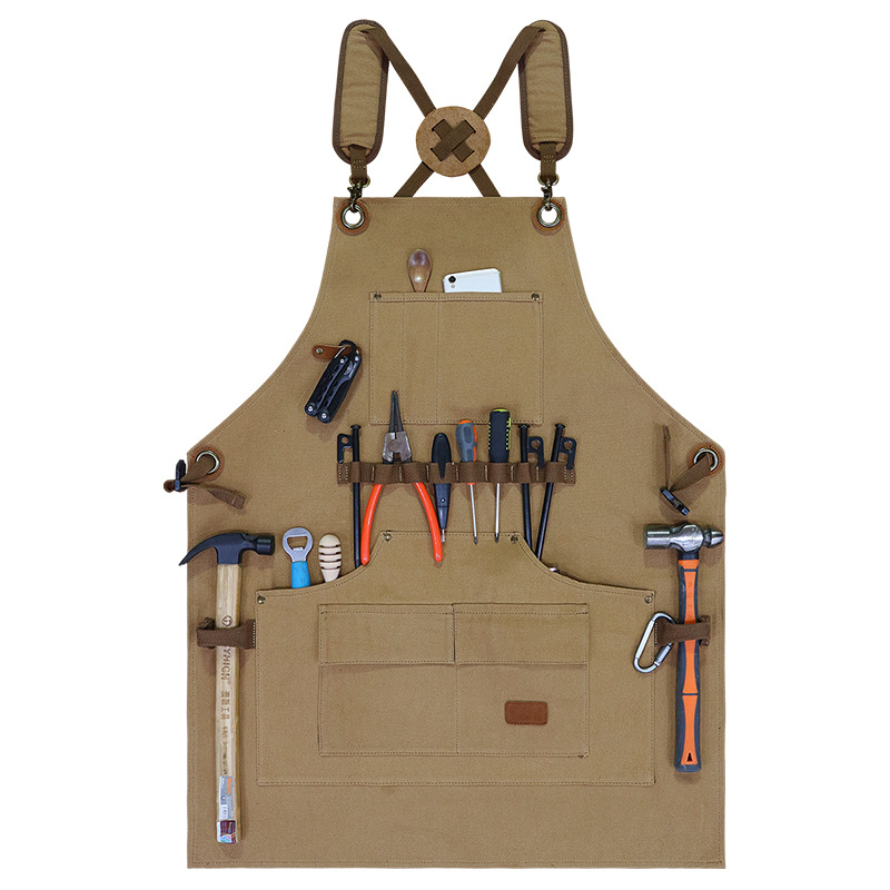 Transfronterizo Amazon engrosado lona delantal logotipo personalizado de bolsillo publicitario cocina delantal de trabajo fabricantes al por mayor