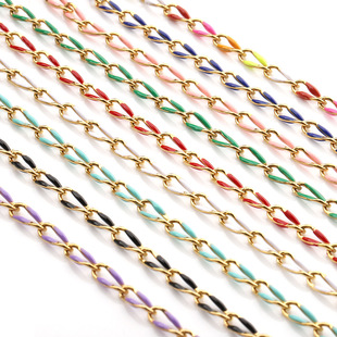 Cross-border New Product Color-preserving Stainless Steel Lip Chain Dripping Oil 18k Double-sided Enamel Chain Twist Chain diy Necklace Waist Chain with Chain