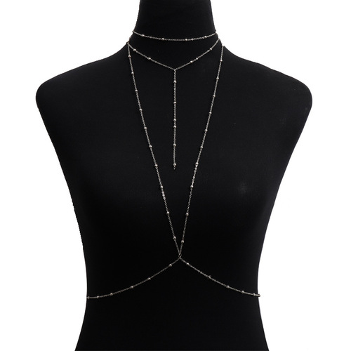 European and American cross-border hot selling body chain, sexy and fashionable summer water drop multi-layer cross women's body chain necklace in one