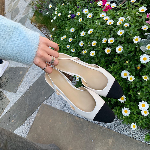 Grape Mama's same style Mary Jane shoes for women, soft-soled single shoes, women's design niche low-heeled bag toe back hollow flat sandals