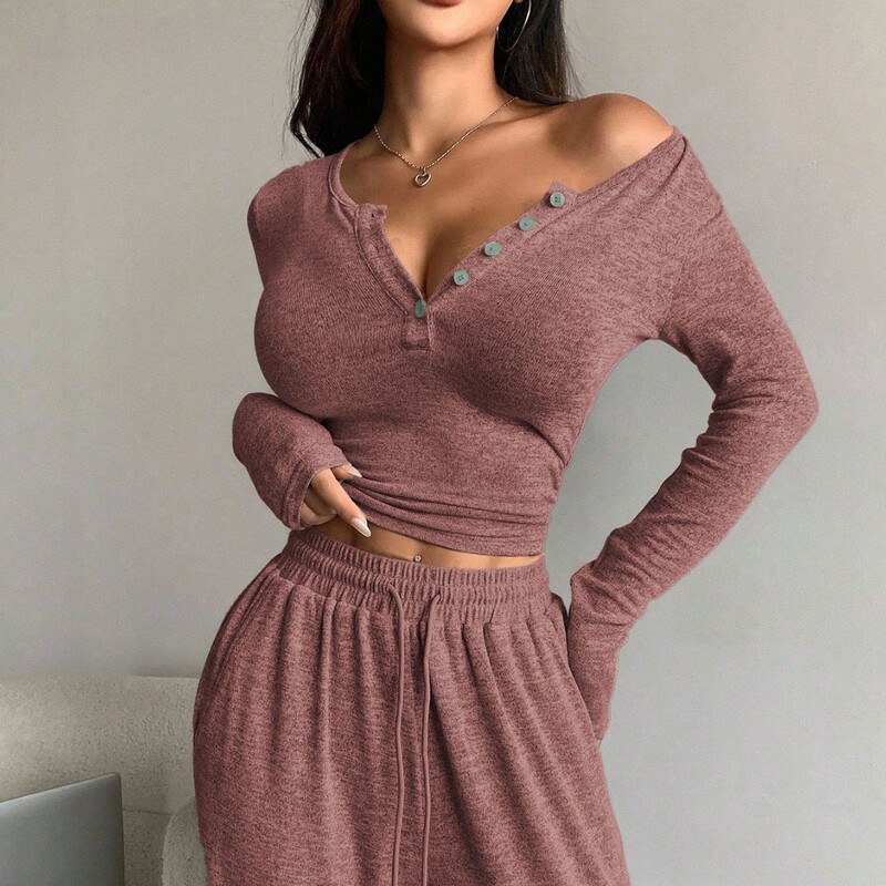 Autumn and Winter New European and American Cross-Border Fashion Sexy Women's Deep V-Neck Long-Sleeve Straight Pocket Long Pants Pajama Set Autumn and Winter New European and American Cross-Border Fashion Sexy Women's Deep V-Neck Long-Sleeve Straight Pocket Long Pants Pajama Set