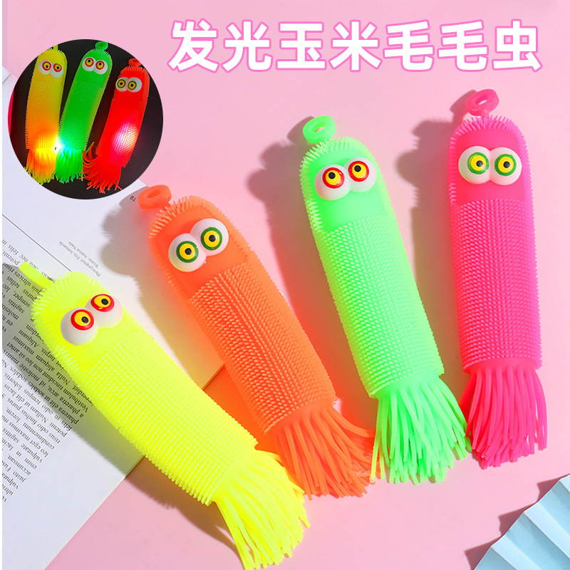 Oruga de maíz de ojos convexos de ventilación, pulpo luminoso, bola de ventilación, mercado nocturno, mercado nocturno, cabina intermitente, lote de juguetes