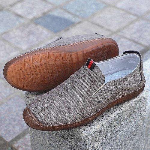 Old Beijing New Men's Flat Shoes Breathable and Comfortable Men's Shoes Flying Weave Canvas Shoes Slip-On Casual Net Shoes