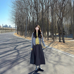 韩系chic撞色假两件针织衫修身毛衣外套女2025秋季开衫高级感上衣
