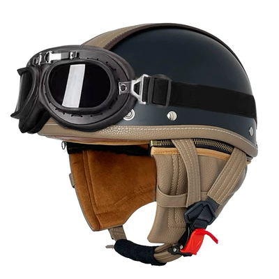 Men's and Women's Four Seasons Cruise | Motosiklet kaskı (dəbilqə) - matte-black-coffee-leather-black-frame-mirror-s