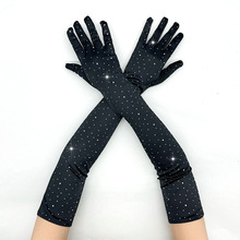 时尚新娘复古长款点钻手套透明黑色女士网纱长款结婚新款分指手套