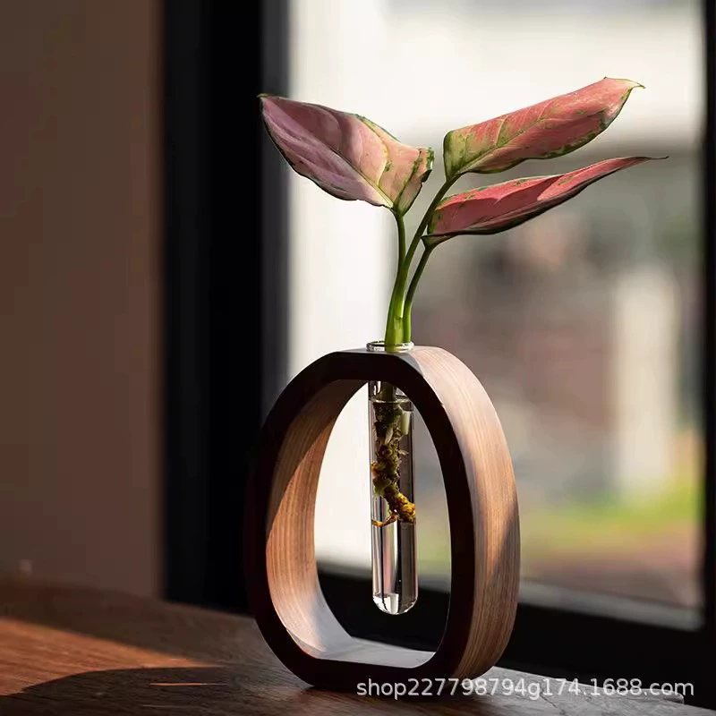 Прозрачная стеклянная гидропонная цветочная посуда из массива дерева орехового дерева