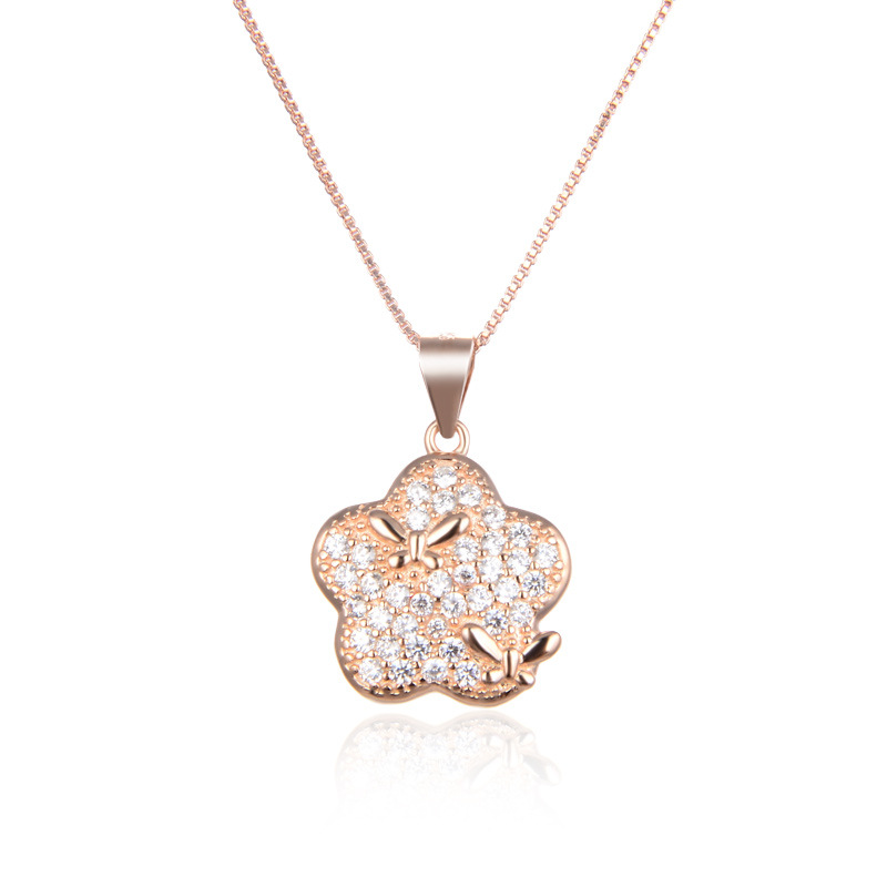 925 plata esterlina collar de flores de mariposa de zircon para mujeres lujo ligero universal nicho estilo colgante de alta sensación colgante