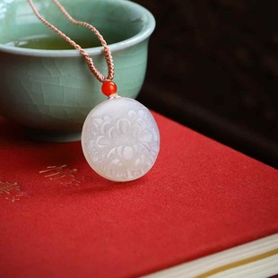 Natural Xinjiang Hetian Jade Factory Store Qinghai Material Old Material Lotus Root Pink Jade Peony Flower Pendant with Certificate