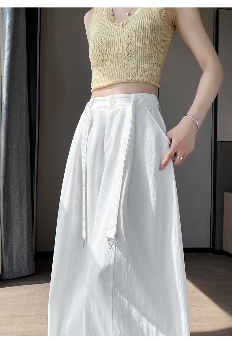 Quần culottes nữ ống rộng cạp cao chất liệu lụa mỏng mùa hè — Trắng thường xuyên chi tiết 37