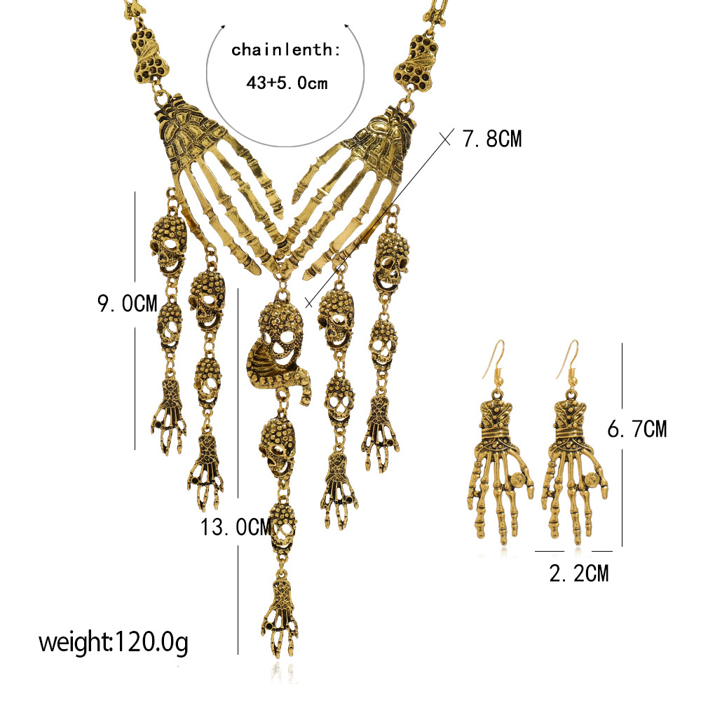 Plating Design Retro Exaggerated Unforgettable Skull Alloy Plating Halloween Women's Earrings Necklace