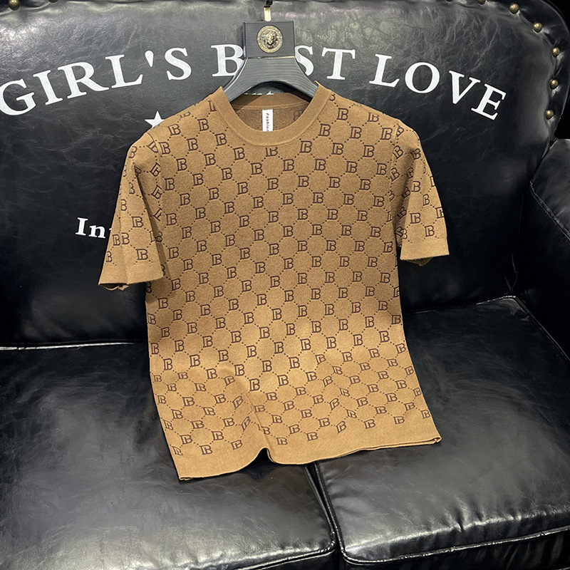 2024 New European Fashion Men's Round Neck Short-sleeved Sweater Autumn and Winter Sweater Sweater