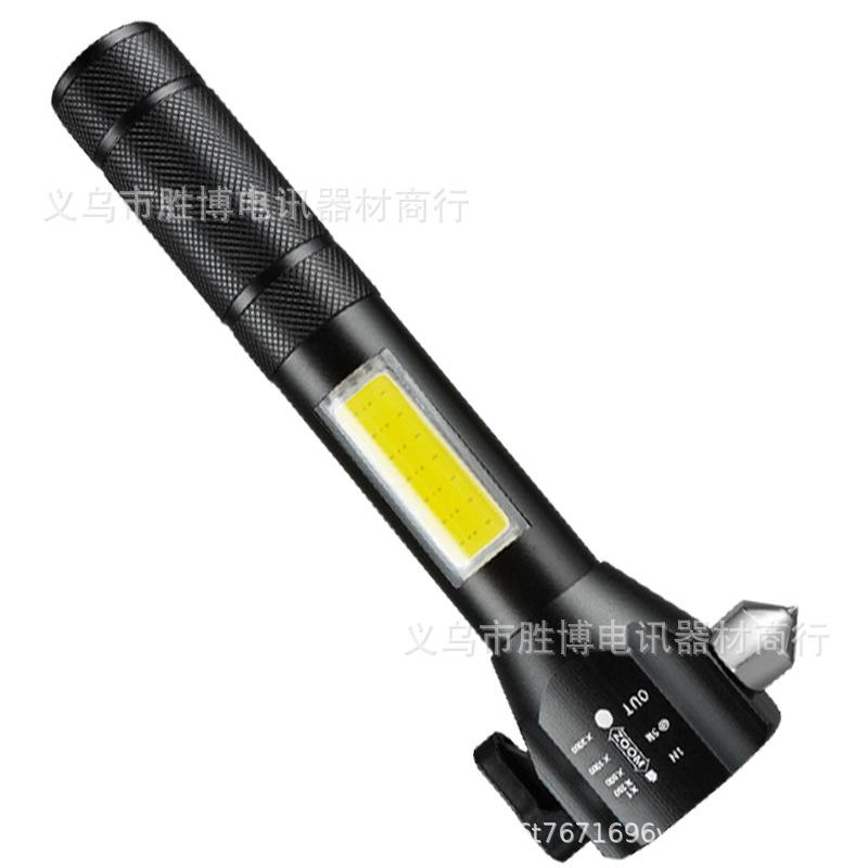 Lintera de seguridad multifuncional de martillo de automóvil luz de advertencia parpadeante roja y azul ventana rota alarma de martillo de escape carga solar