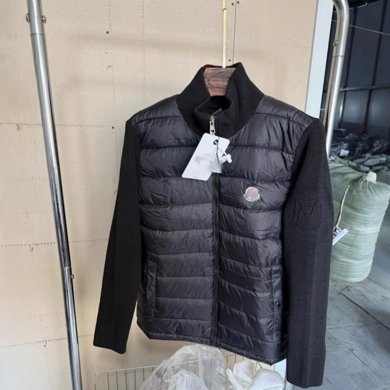 2025新款M家立领羊毛针织拼接秋冬轻薄短款羽绒棉服男时尚薄款|undefined