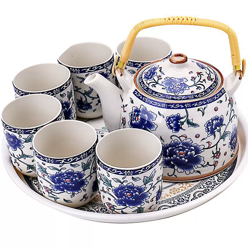Керамический большой чайник Цзиндэчжэнь, чайный набор кунг-фу, полный набор сине-белого фарфорового чайника, набор чайных чашек для дома