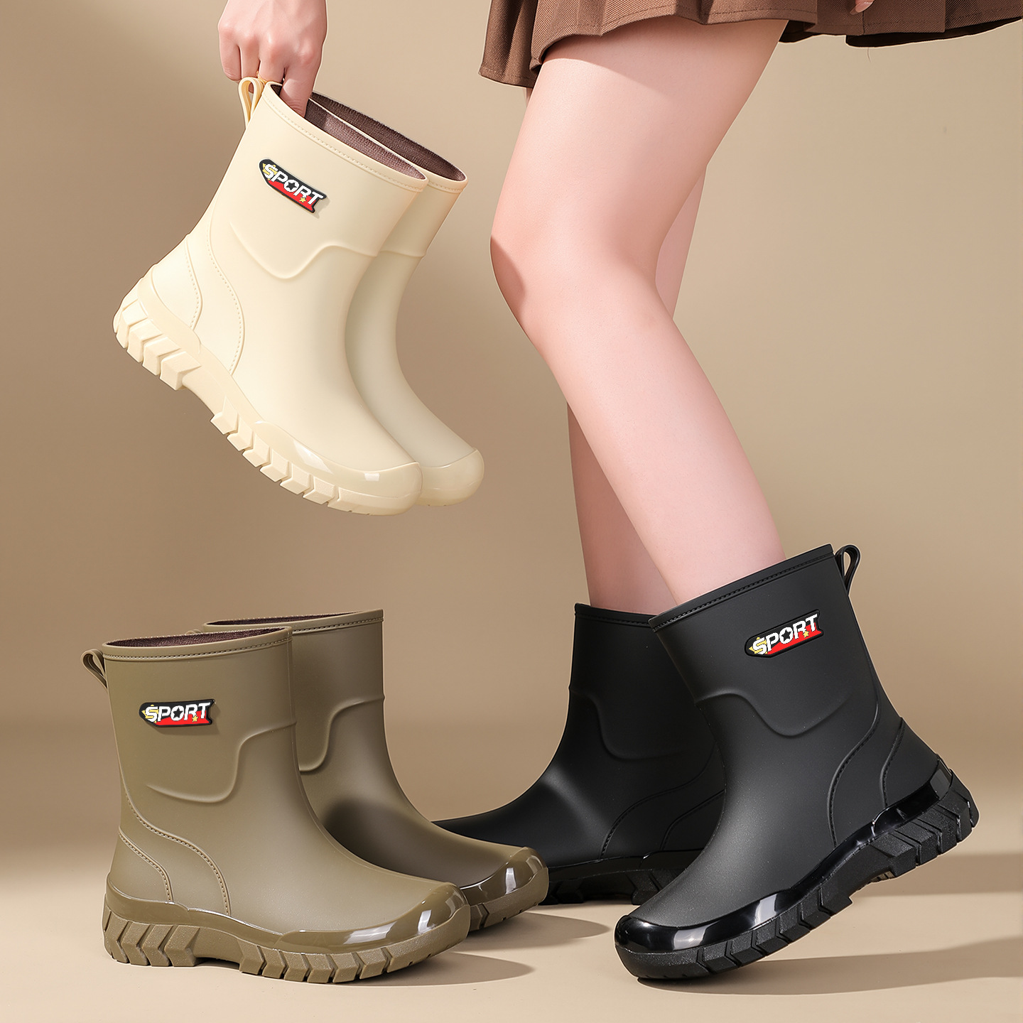 2026 Cross-Border Rain Boots for Women, Fashionable Adult Rubber Shoes with Drawstring, Soft-Soled Thickened Kitchen Non-Slip Water Shoes for Women