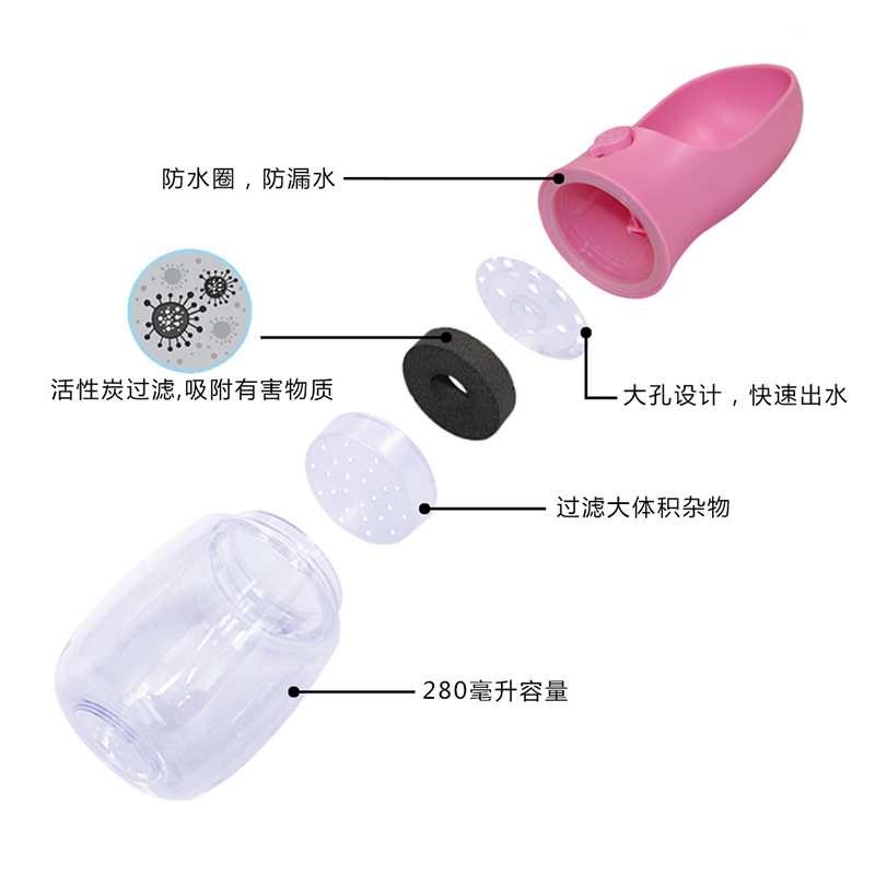 Procesamiento de tazas para mascotas personalizadas, tazas de agua portátiles, botellas de agua para viajes al aire libre, con elemento filtrante, tazas para beber para mascotas