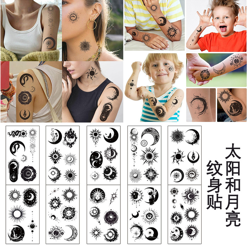 Sun and Moon Tattoo Sticker High-End Waterproof and Sweatproof Children's Arm Face Temporary Tattoo Sticker Set Cool