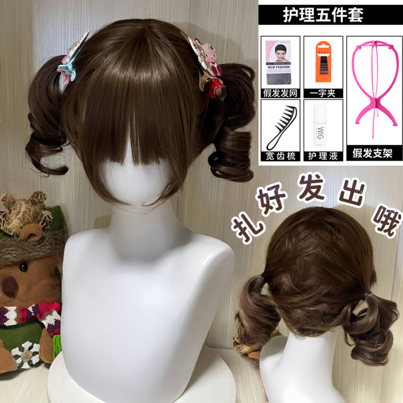 假发女自然无痕甜心可爱时尚修脸lolita双马尾罗马卷JK短发全头套|undefined