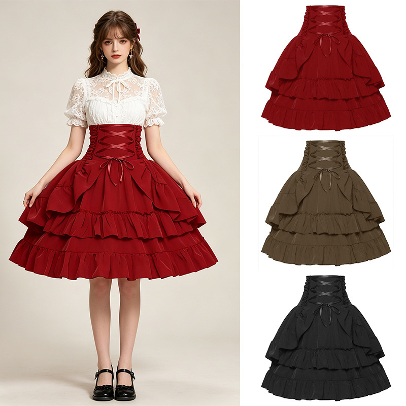Amazon European and American Victoria's Age Women's Skirt Renaissance Double Layer High Waist Retro Women's Skirt Halloween Costume Amazon European and American Victoria's Age Women's Skirt Renaissance Double Layer High Waist Retro Women's Skirt Halloween Costume