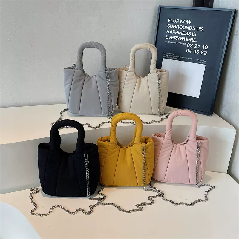 跨境2025冬季新款时尚韩版ins小巧可爱棉服单肩包斜挎手提链条包