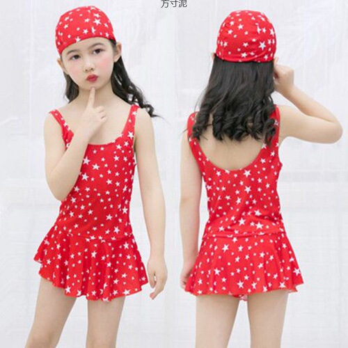 Baby swimming suit set for girls aged 2 to 12 years old, featuring a one-piece swimsuit with a large child design.