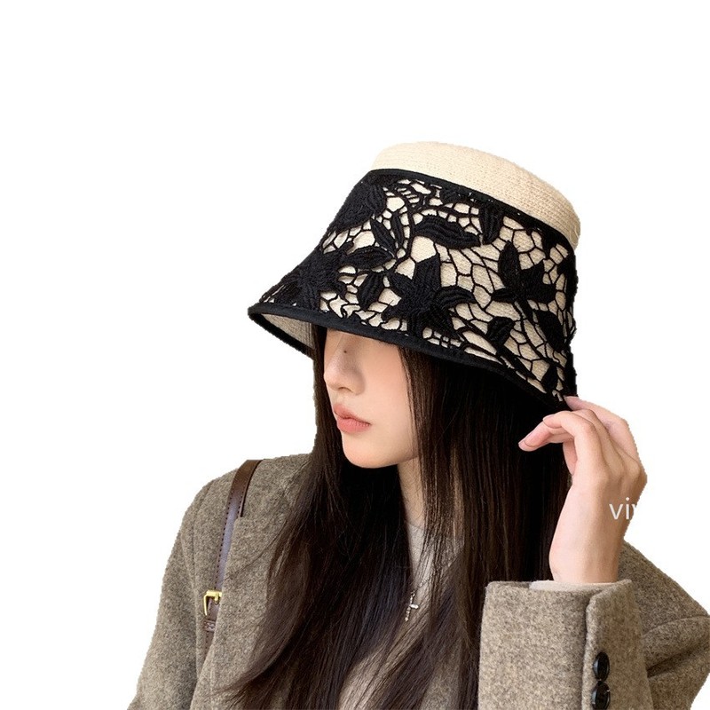 渔夫帽女秋冬季新款大头围显脸小盆帽大帽檐蕾丝花边保暖水桶帽潮|undefined