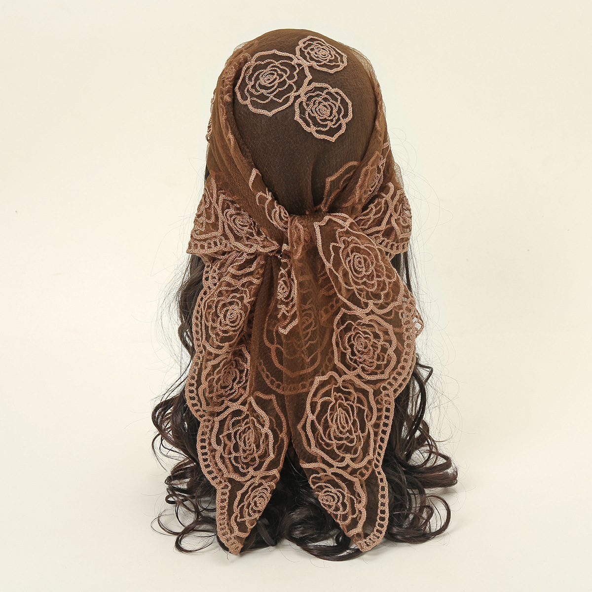 Trendy Embroidered Lace Square Scarf, Popular in Europe and America, Versatile Fashion Decorative Silk Scarf, Hot-Selling Rose Flower Women's Shawl