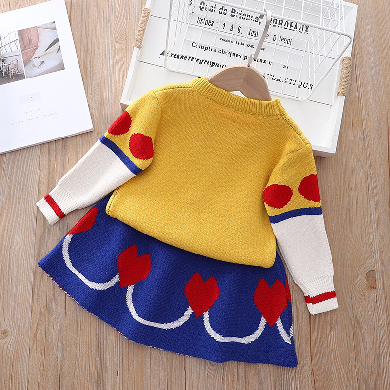 Autumn and Winter Snow White Girl's Two Piece XX Escaping Princess Knitted Sweater Half Skirt Set_voghion.com