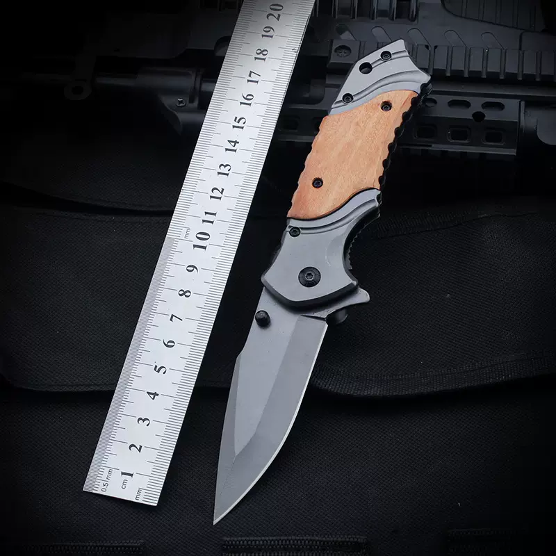 户外刀具X49木柄折叠刀野营求生高硬度瑞士多功能折刀野外生存户